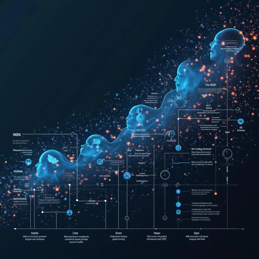Ilustración conceptual de la historia y evolución de la empresa con IA